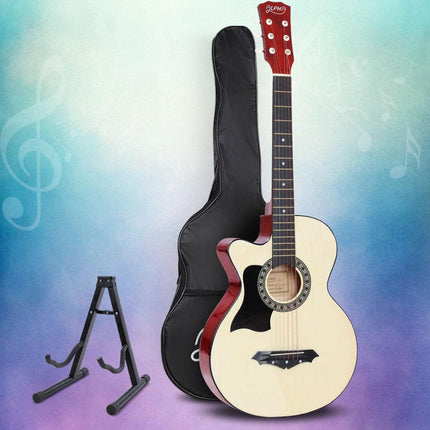 Alpha 38 Inch Acoustic Guitar Wooden Body Steel String w/ Stand Left Handed.