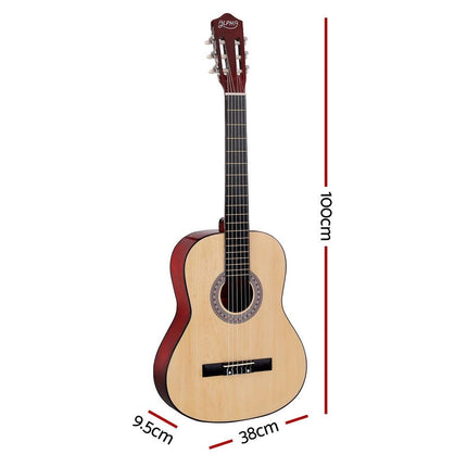 Alpha 39 Inch Classical Guitar Wooden Body Nylon String Beginner Gift Natural.