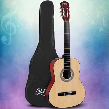 Alpha 39 Inch Classical Guitar Wooden Body Nylon String Beginner Gift Natural.