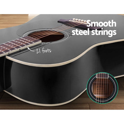 Alpha 41 Inch Acoustic Guitar Wooden Body Steel String Dreadnought Black.