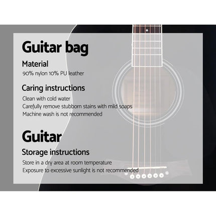 Alpha 41 Inch Acoustic Guitar Wooden Body Steel String Dreadnought Black.