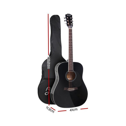 Alpha 41 Inch Acoustic Guitar Wooden Body Steel String Dreadnought Stand Black.