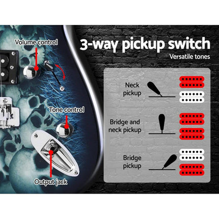 Alpha 41 Inch Electirc Guitar Humbucker Pickup Switch Full Size Skull Pattern.