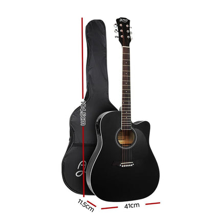 Alpha 41 Inch Acoustic Guitar Equaliser Electric Output Jack Cutaway Black.