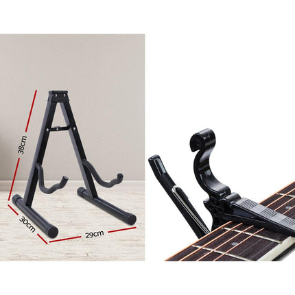 Alpha 41 Inch Acoustic Guitar Equaliser Electric Output Cutaway w/ Stand Black.