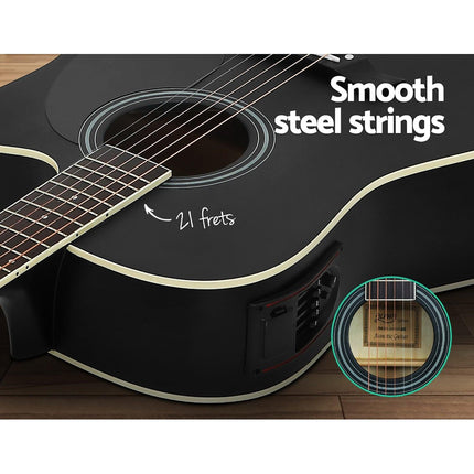 Alpha 41 Inch Acoustic Guitar Equaliser Electric Output Cutaway w/ Stand Black.