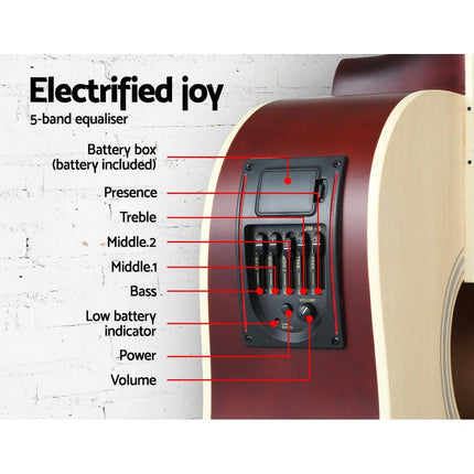 Alpha 41 Inch Acoustic Guitar Equaliser Electric Output Jack Cutaway Wood.