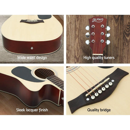 Alpha 41 Inch Acoustic Guitar Equaliser Electric Output Jack Cutaway Wood.