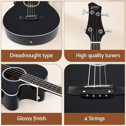 Alpha 43" Acoustic Bass Guitar Black 4-Band EQ.