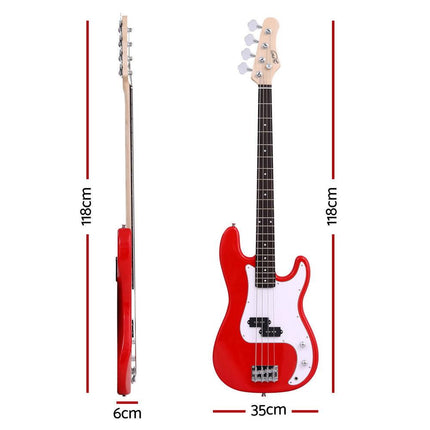 Alpha Electric Guitar Bass  47 Inch Red.