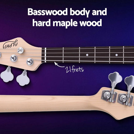 Alpha Electric Guitar Bass  47 Inch Red.