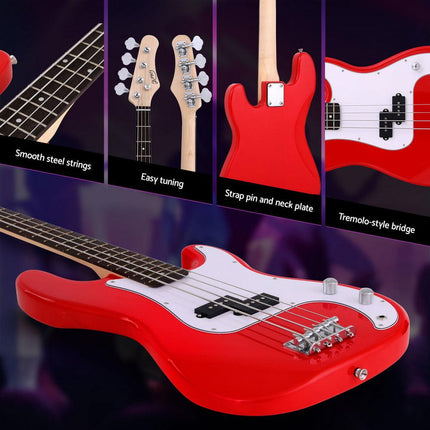 Alpha Electric Guitar Bass  47 Inch Red.
