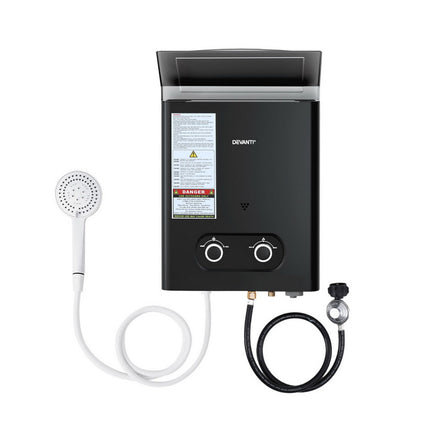 Devanti Portable Gas Water Heater LPG-powered System Black.