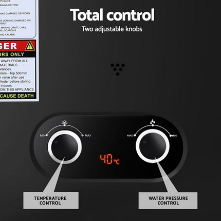 Devanti Portable Gas Water Heater LPG-powered System Black.