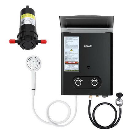 Devanti Portable Gas Water Heater LPG-powered System Black With Pump.