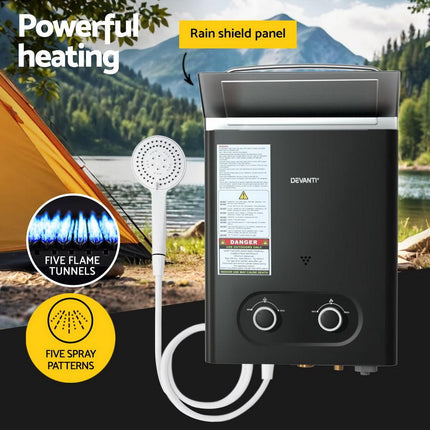 Devanti Portable Gas Water Heater LPG-powered System Black With Pump.
