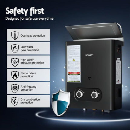 Devanti Portable Gas Water Heater LPG-powered System Black With Pump.