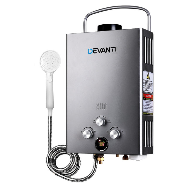 Devanti Portable Gas Water Heater LPG System Grey.