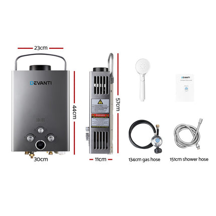 Devanti Portable Gas Water Heater LPG System Grey.