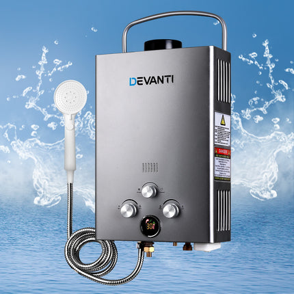 Devanti Portable Gas Water Heater LPG System Grey.