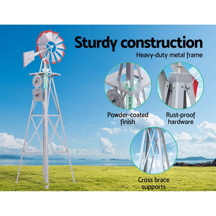 Garden Windmill 6FT 186cm Metal Ornaments Outdoor Decor Ornamental Wind Will.