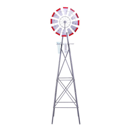 Gardeon Garden Windmill Metal Weather Station with Rain Gauge 243cm Silver