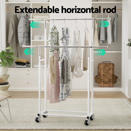 Artiss Clothes Rack Double Rod Airer Rail Coat Stand Adjustable Hanger.