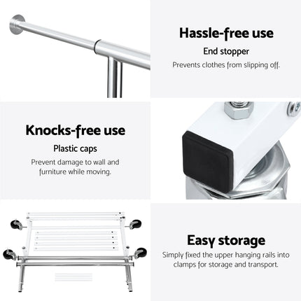 Artiss Clothes Rack Double Rod Airer Rail Coat Stand Adjustable Hanger.