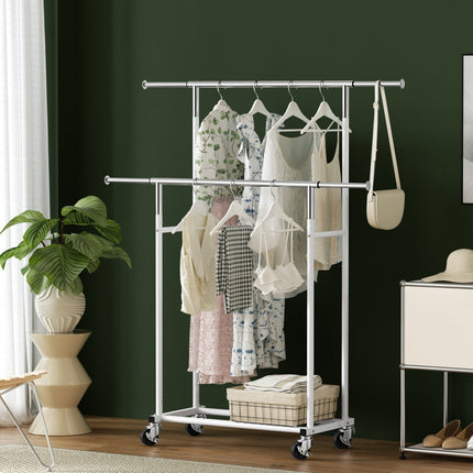 Artiss Clothes Rack Double Rod Airer Rail Coat Stand Adjustable Hanger.