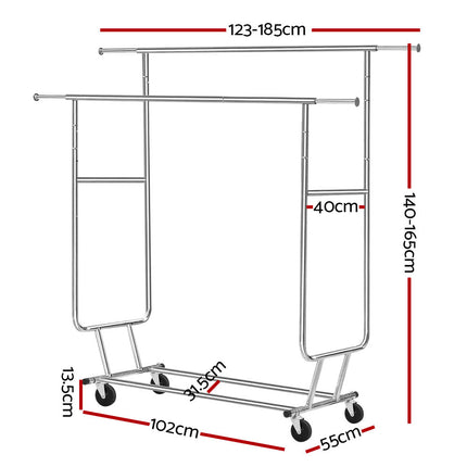 Artiss Clothes Rack Airer Double Rail Coat Stand Adjustable Hanger.