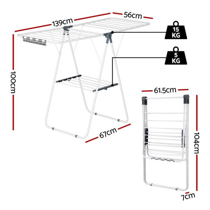 Artiss 2 Tier Clothes Rack Airer Foldable 139CM White.