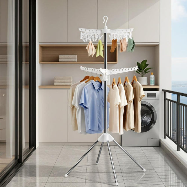Artiss Clothes Rack Airer 2 Tier Rotatable Hanger Foldable.