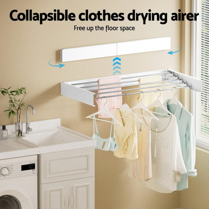 Artiss Clothes Rack Wall Mounted Airer Foldable White.