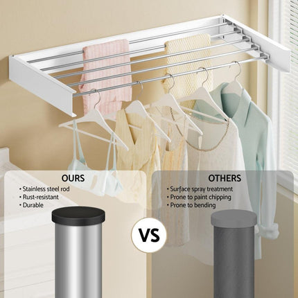 Artiss Clothes Rack Wall Mounted Airer Foldable White.
