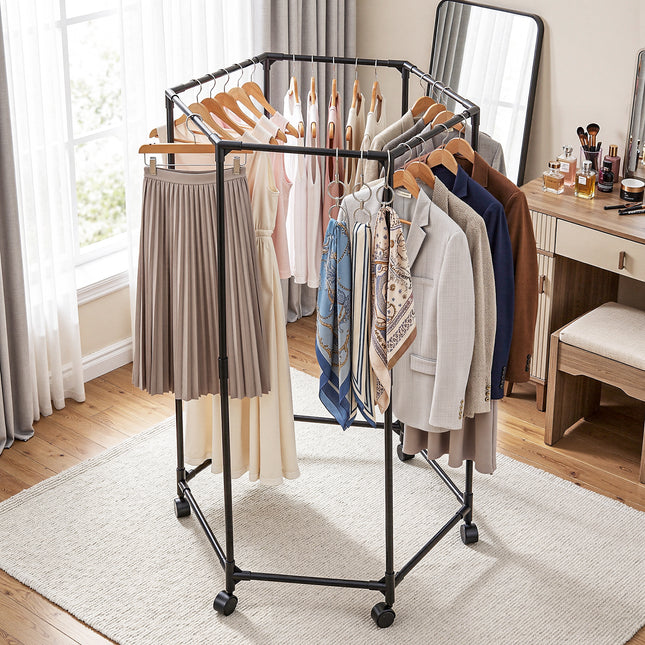 Artiss Clothes Rack Airer Rail Coat Stand Wheels 6 Rods.