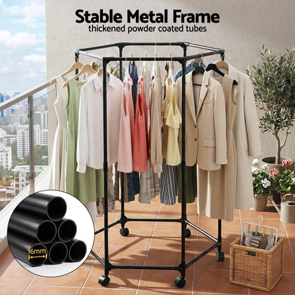Artiss Clothes Rack Airer Rail Coat Stand Wheels 6 Rods.