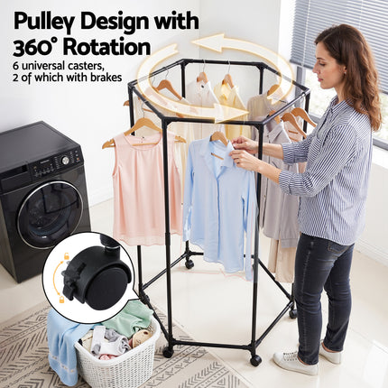 Artiss Clothes Rack Airer Rail Coat Stand Wheels 6 Rods.
