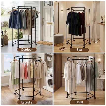 Artiss Clothes Rack Airer Rail Coat Stand Wheels 6 Rods.