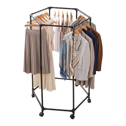 Artiss Clothes Rack Airer Rail Coat Stand Wheels 6 Rods.