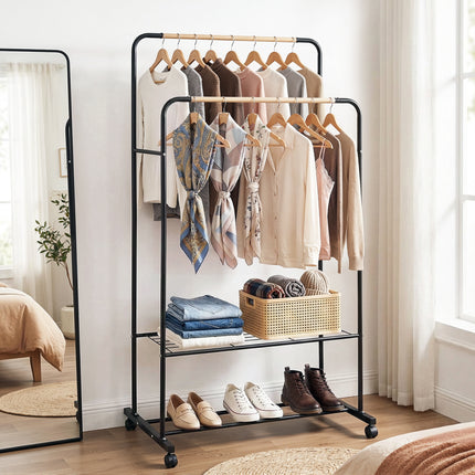 Artiss Clothes Rack Double Rod Airer Rail Coat Stand Hanger Storage Shelf.