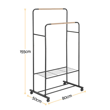 Artiss Clothes Rack Double Rod Airer Rail Coat Stand Hanger Storage Shelf.