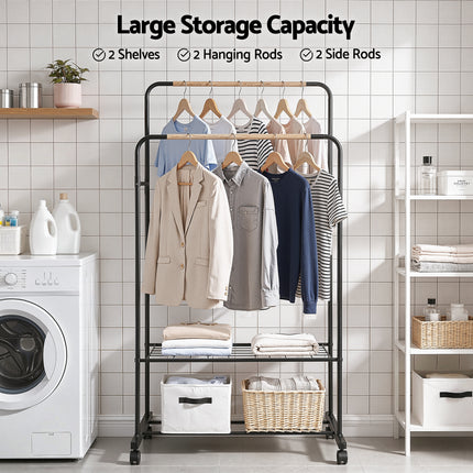 Artiss Clothes Rack Double Rod Airer Rail Coat Stand Hanger Storage Shelf.