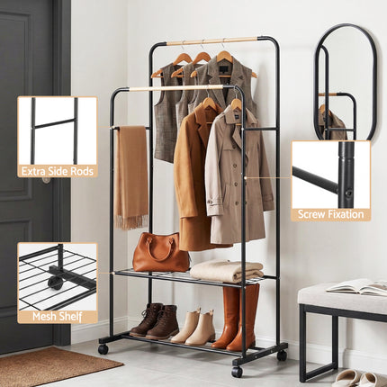 Artiss Clothes Rack Double Rod Airer Rail Coat Stand Hanger Storage Shelf.