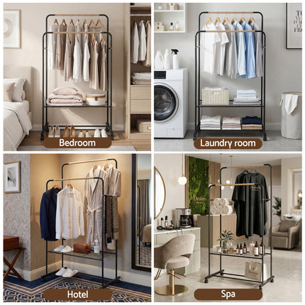 Artiss Clothes Rack Double Rod Airer Rail Coat Stand Hanger Storage Shelf.