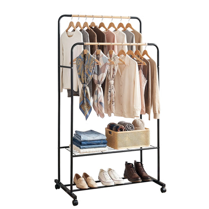 Artiss Clothes Rack Double Rod Airer Rail Coat Stand Hanger Storage Shelf.