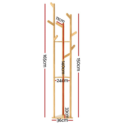 Artiss Clothes Rack Airer Coat Stand 9 Hooks Bamboo.
