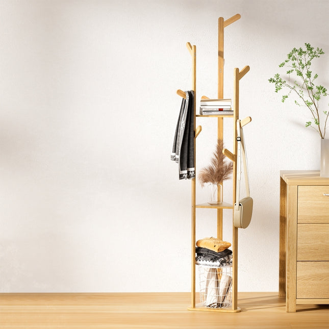 Artiss Clothes Rack Airer Coat Stand 9 Hooks Bamboo.
