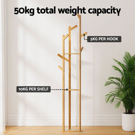 Artiss Clothes Rack Airer Coat Stand 9 Hooks Bamboo.