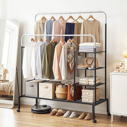 Artiss Clothes Rack Double Rod Airer Rail Coat Stand Hanger Storage Shelf.