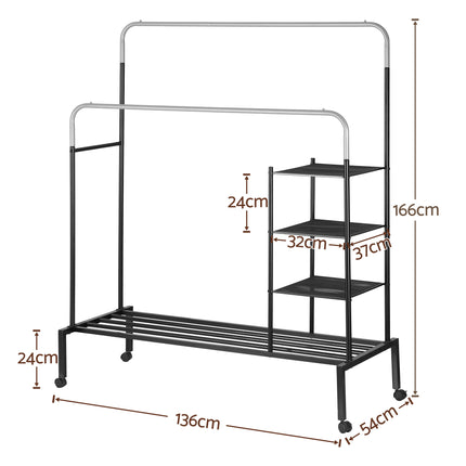 Artiss Clothes Rack Double Rod Airer Rail Coat Stand Hanger Storage Shelf.